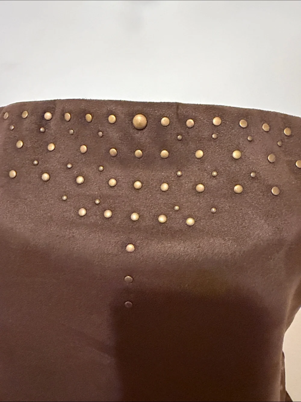 Brown Suede-Look Mini Skirt with Gold Stud Detail